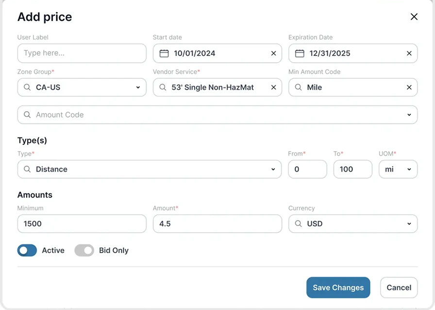 Bid configuration and timeframes